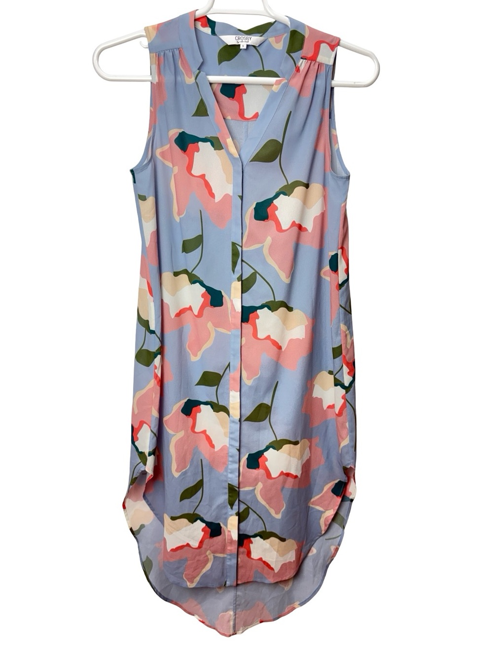 Crosby by Mollie Burch Blue Sleeveless Floral Button-Front Dress size Small
